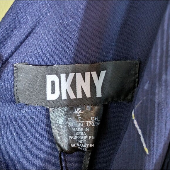 NWT DKNY dress maxi sleeveless chiffon draped back blue yellow abstract floral 4 - Picture 8 of 8